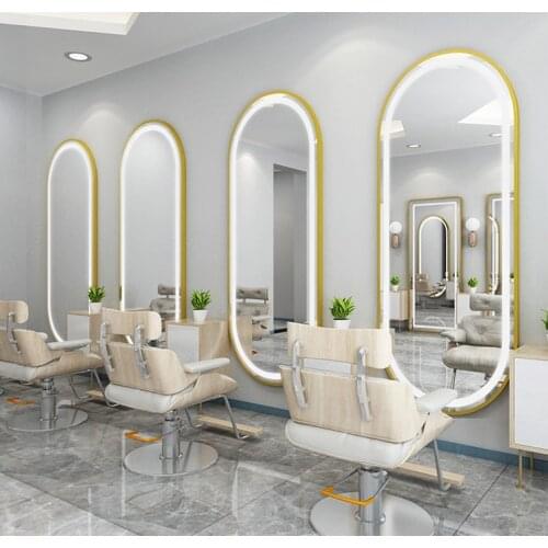 Barber shop mirror salon mirror salon special LED light net red wall mounted simple European haircut mirror