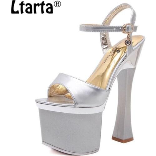 LTARTA Sky High Nightclub Super Sandals Womens Work Catwalk Pole Dance Shoes Crystal Bottom Platform LFD-10367-1