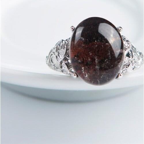 925 Sterling Silver Fashion Rings For Women Femme Charm Party Natural Red Phantom Quartz Crystal Rings