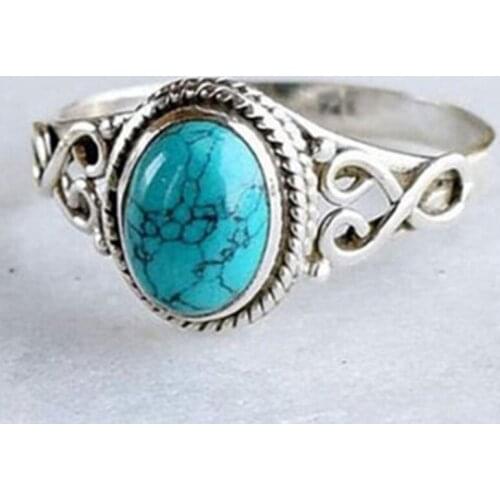 Vintage Antique Natural Stone Ring Fashion Jewelry Gift Blue turquoises Finger Ring For Women Wedding Anniversary Rings