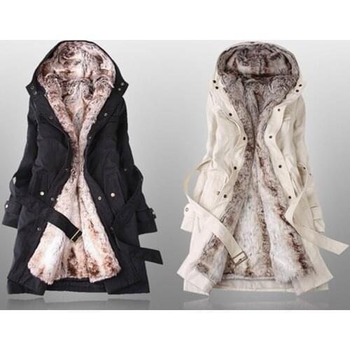 Winter Womens Wool Liner Trench Coat Outerwear Slim Thickening Large Size XXXL Winter Warm fur Snow Overcoat Female