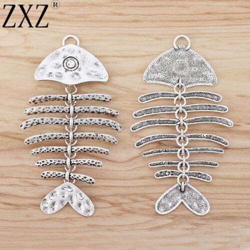 ZXZ 2pcs Hammered Large Fishbone Fish Bone Charms Pendants for Necklace Jewelry Making Findings 103x57mm