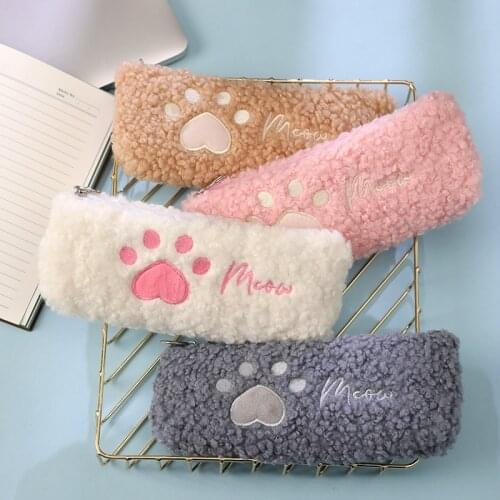 1 Pieces Kawaii Cute Cartoon Cat Paw School Office Supplies Stationery Receive Tools Makeup Pouch Cosmetics Pen Pencil Bag Case