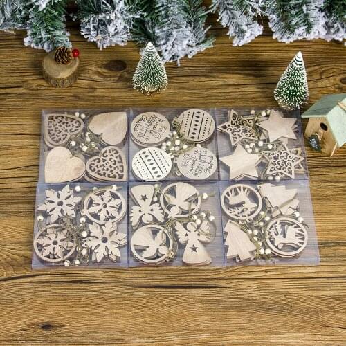 10Pcs/box Christmas Decorations Wooden Openwork Christmas Snowflakes Pendant Christmas Tree Decorations adornos de navidad