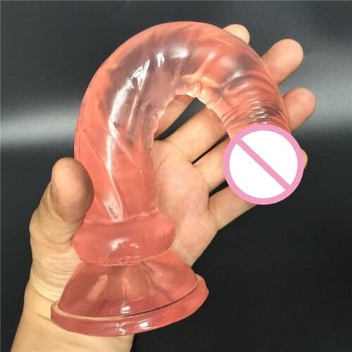 19.5 cm Black suction cup steable long dildo pocket penis dick woman sex toy