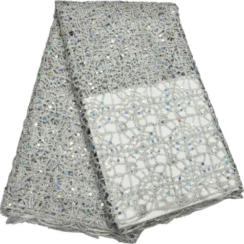 3colors (5yards/pc) high quality silver white African big cord lace fabric with chains design and sequins for dress WLP846