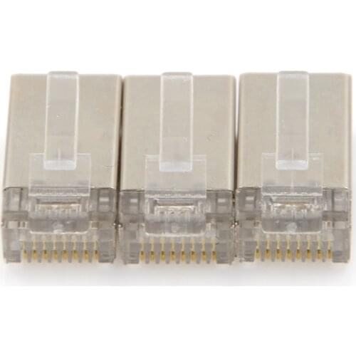 50Pcs Network Connector RJ45 Modular Plug Cat6 8Pin 8P8C Metal Shielded Stranded Crimp Gold Plated Connector Socket