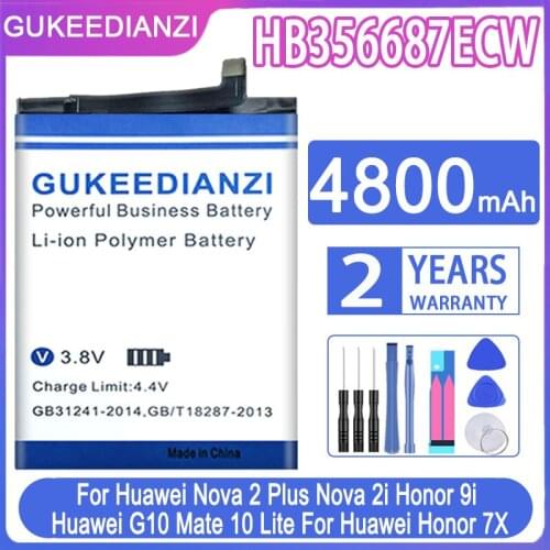 GUKEEDIANZI Battery HB356687ECW 4800mAh For Huawei Nova 2 Plus Nova 2i Honor 9i Huawei G10 Mate 10 Lite For Huawei Honor 7X