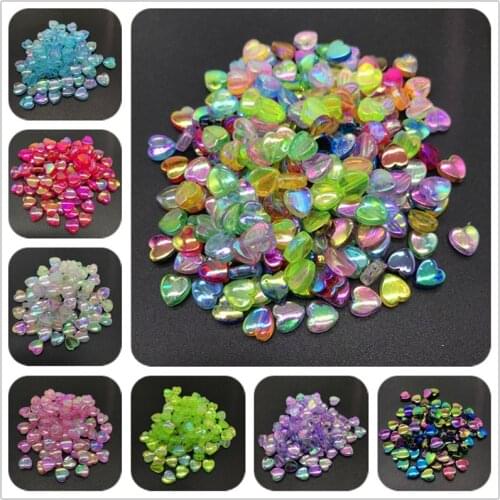100pcs 8mm Acrylic Spacer Beads Heart-shaped Charm Transparent Rainbow Color Beads For Jewelry Making DIY Jewelry Accessories