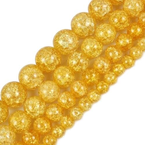 Natural Stone Perles Golden Cracked Crystal for Diy Bracelet Jewelry Making Quartz Round Beads 6 8 10mm 15'' strand Wholesale