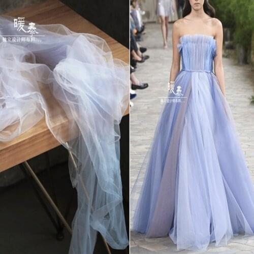Soft Tulle Lace Fabric Blue White DIY Scarf Veil Flower Background Decor Curtain Summer Skirt Wedding Dress Designer Fabric