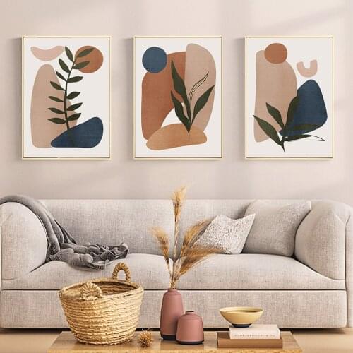 Nordic Canvas Painting Geometry Minimalist Green Leaf Landscape Wall Art Posters And Prints Pictures Modern Living Room Decor