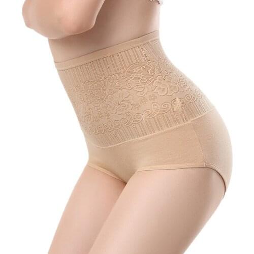 Cotton High Waist Sexy Lace Flower Women Panties Shapewear Abdomen Hips Slimming Underwear Soft Seamless Lady Traceless Breifs
