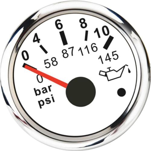 Oil Pressure Indicator Gauge 2" Boat Marine 90° Display Angle 0~10 Bar White