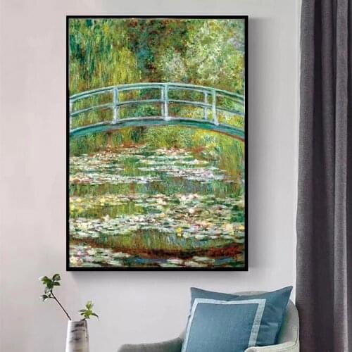 Claude Monet Bridge Over a Pond of Water Lilies Wall Art Canvas Paintings Impressionist Water Lilies Art Prints Home Decoration