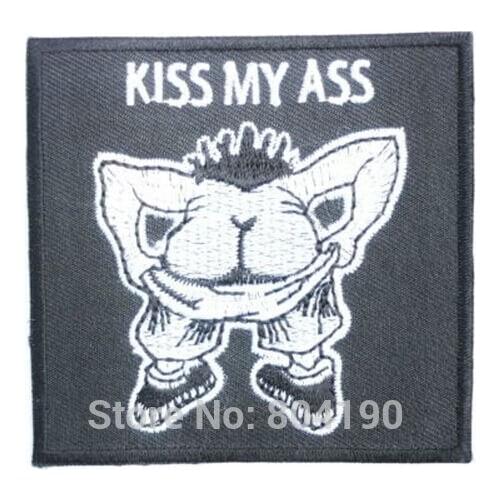 KISS MY ASS Hog Rockers Cafe Racer Chopper Outlaw Vintage Motorcycles Biker Vest Patch Woven SEW ON IRON ON Badge