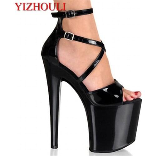 Classic 20CM Sexy Gladiator Super High Heel shoes 8 inch Platforms sandals ankle strappy cone heels Dance Shoes