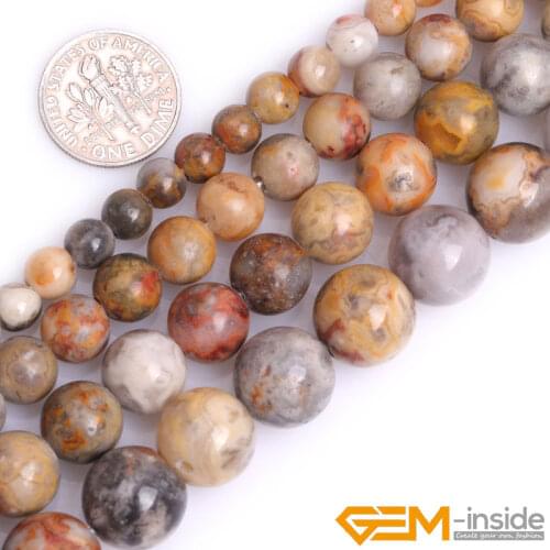 Natural Stone 2mm Big Hole Bead Yellow Crazy Lace Agates Round Beads For Jewelry Making Strand 15" DIY Bracelet Jewelry Beads