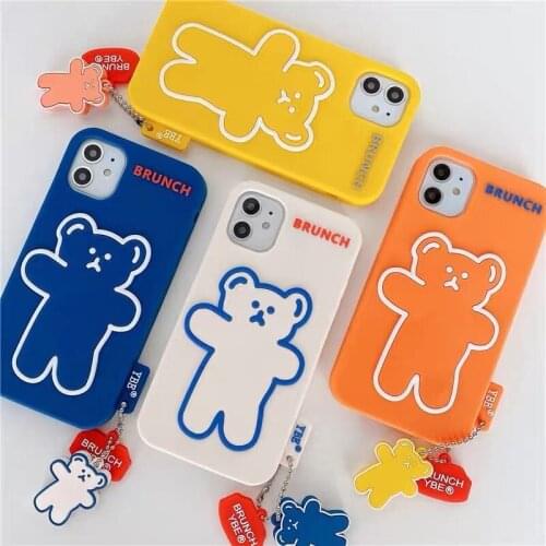OEING Silicone Phone Case For Iphone 12 Pro Max 11 7 8 X XS Max XR SE Cute Bear Soft Case With Pendant Shockproof