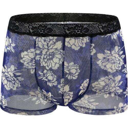 Mens Underwear Boxer Men Ice Silk Lace Boxers Hombre Print Cuecas Masculina Boxershorts Man Low RIse U Pouch Panties Homme