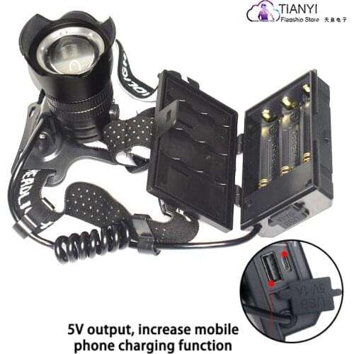 Head-mounted strong light LED camping USB charging head-mounted with output retractable zoom XHP160 headlamp Miners lamp