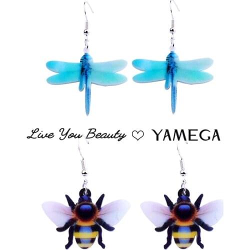 New Dragonfly Earrings Statement Printed Resin Cute Drop Funny Resin Bee Earrings For Women Girls Fashion Jewelry