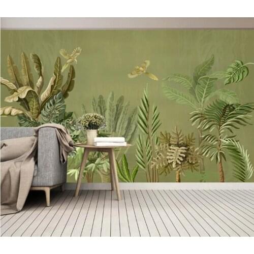Wallpapers 3D Nordic minimalist hand drawn retro tropical plants Living room Bedroom Restaurant Wall Covering Wall Stickers