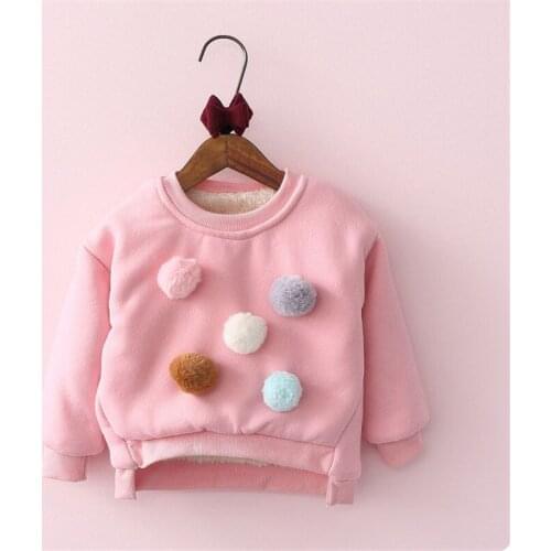 Toddler Kids Baby Girls Clothes solid Long Sleeve O-Neck Pullover Tops T-Shirt Blouses wool ball plus velvet thick sweater wear