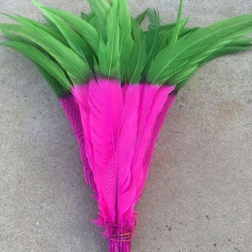 Wholesale 50/100pcs Rose and Green Silver Pheasant Feathers 50-80cm/20-32 inch Stage Performances Decoration