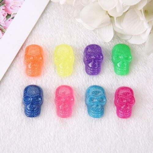 16Pcs 30*13 MM Halloween Skull Charms Flatback Resin Skeleton Head Crafts Necklace Earring Pendant Diy Making Accessories