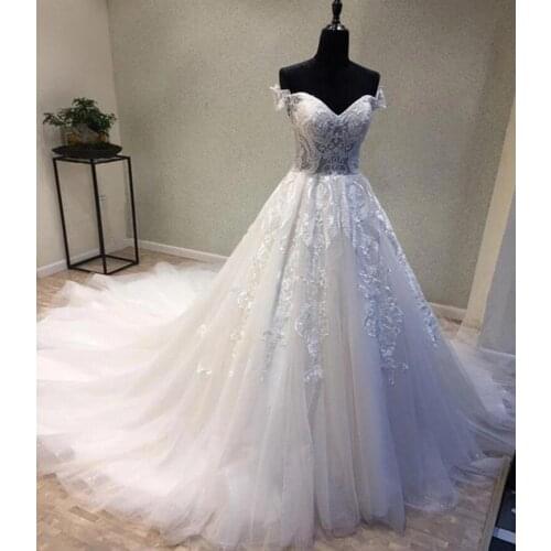 Luxury Appliques Wedding Dresses for Bride 2021 Off Shoulder A Line Wedding Bridal Dresses Robe De Soirée De Mariage