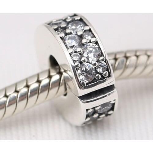 S925 DIY Jewelry Shining Elegance Clips Stoppers Charm fit Lady Bracelet Bangle Clear CZ