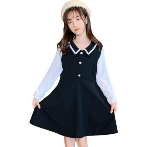 Girls School Dress Patchwork Girls Party Dress Casual Style Kids Dress Spring Autumn Clothes Girl 6 8 10 12 14