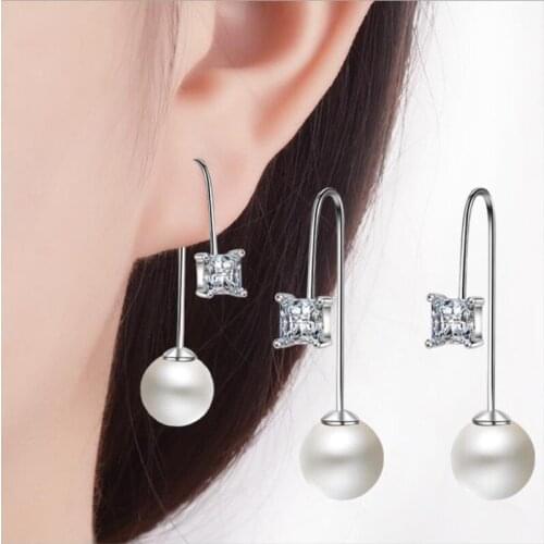 TJP New Fashion Silver Plated Earrings For Women Jewelry Top Quality Crystal Pearl Gold Drop Earrings For Girl Accessories