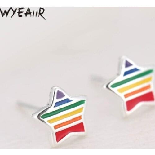 WYEAIIR Fresh Art Colorful Five-pointed Star Fashion Simple Student Gift Cute Sweet 925 Sterling Silver Female Stud Earrings