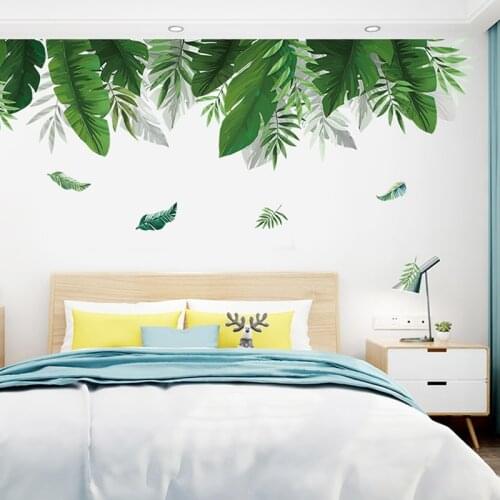 Green Palm Tropical Leaves Wall Stickers Living Room Decoration Bedroom Background Nordic Style Removable Vinyl Mural Art Poster