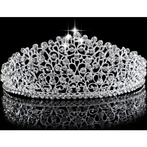 Gorgeous Sparkling Silver color Wedding Diamante Pageant Tiaras Hairband Crystal Bridal Crowns For Brides Hair Jewelry Headpiece