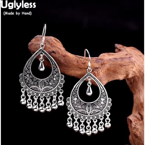 Uglyless Vintage Ethnic Thai Silver Balls Clinking Earrings for Women Exotic HOT Party Dress Earrings 925 Silver Brincos E1900