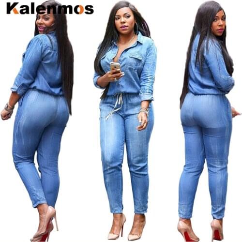 KALENMOS Rompers Denim Sexy Jumpsuit Women Tracksuit Spring Summer Long Bodysuit Chic Work Sweatshirt Slim Fit Ropa Streetwear