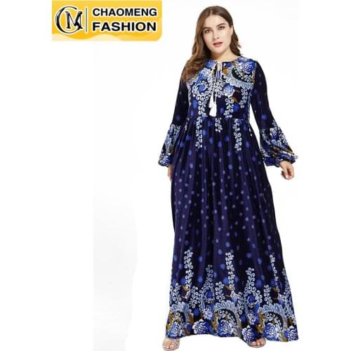 New Fashion Printing Plus Size Winter Velvet Elegant Women Maxi Dress High Quality Femme Robe Vestidos America Europe Clothing