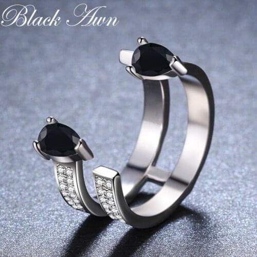 2019 New bijoux Rock 925 Sterling Silver Fine Jewelry Black Spinel Engagement Ring for Women Anillos Mujer G061