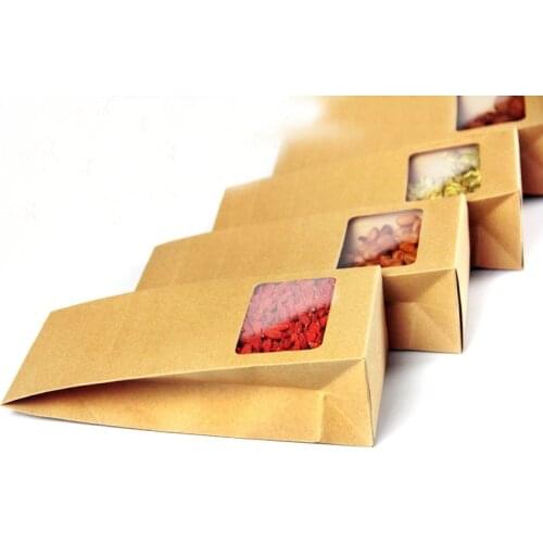 10*23.5*6cm 20pcs Quality packaging Kraft paper Stand Up bag Food Square window box Bags of nuts/Tea/Cake/Cookies/Coffee bags
