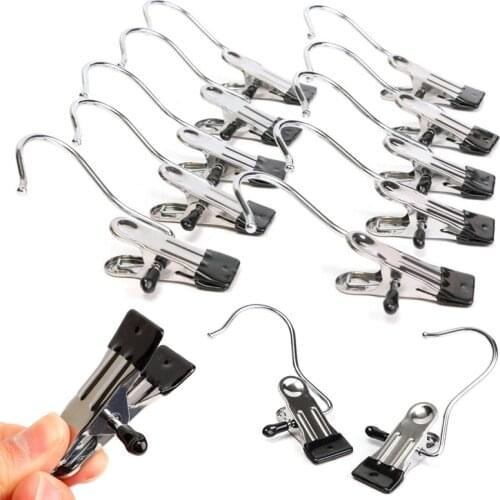 10pcs/set DIY Portable Stainless Steel Hook Clothes Pin Shoe Pants Hanger Clips Travel