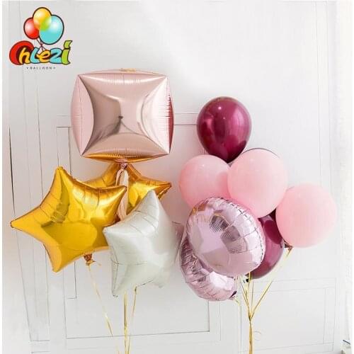 15pcs Cubic square balloon+Rose gold round Star Foil balloon gift box decoration wedding birthday party decor helium Latex ball