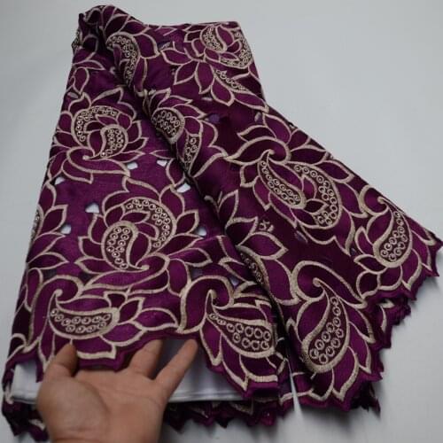 5yards/pc) High quality purple hand cut African Swiss voile lace fabric with gorgeous gold threads embroidery for party CLP346