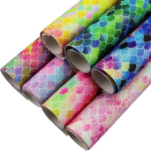 A4 sheet 8" X 11.8" Mermaid Scales Glitter fabric Faux PU leather Fabric DIY earrings Supplies Craft Decoration 1pieces F0065