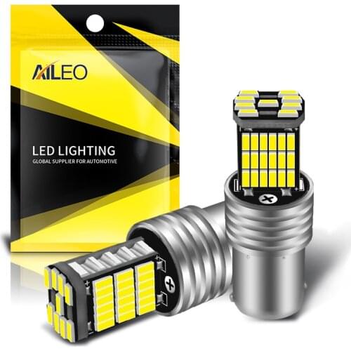 AILEO Car Lights P21W 1156 BA15S LED Bulbs Turn Signal Reverse Brake Light R5W 4014 chip 12V DC 45 SMD Automobiles Lamp DRL