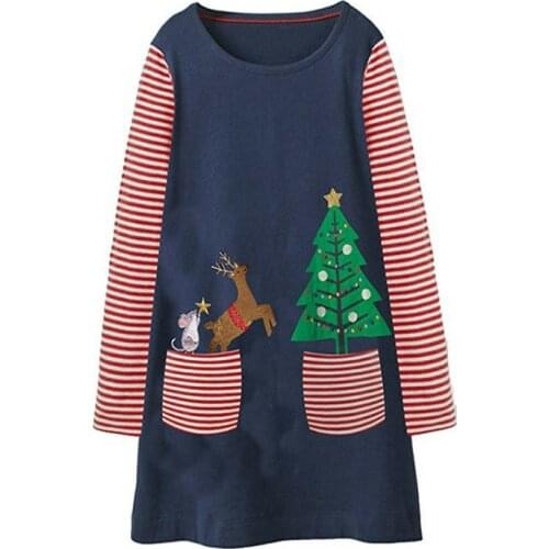 Jumping meters New Christmas Dresses baby girls dress cotton long sleeve applique kids dresses for girl clothing christmas dress