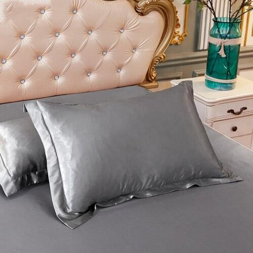 Home Bedroom Pure Color Imitation Silk Pillowcase Smooth Skin-Friendly Comfortable Sleep Pillowcase Pillow Accessories Bedding