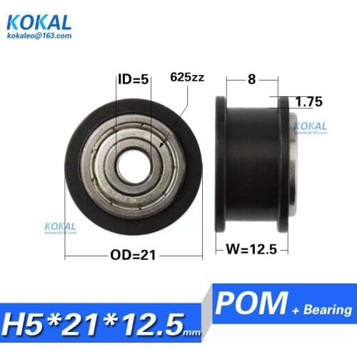 [H0521-12.5] Double 625zz ball bearing 3D printer roller wheel 5*21*12.5 H type groove for v-slot belt system pulley
